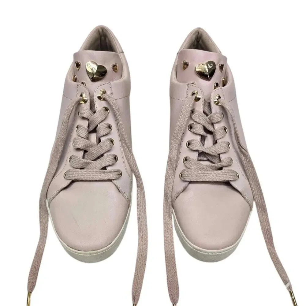 MICHAEL KORS Mindy Leather Sneakers w Applicated Hearts 9 M Light Pink Lace up